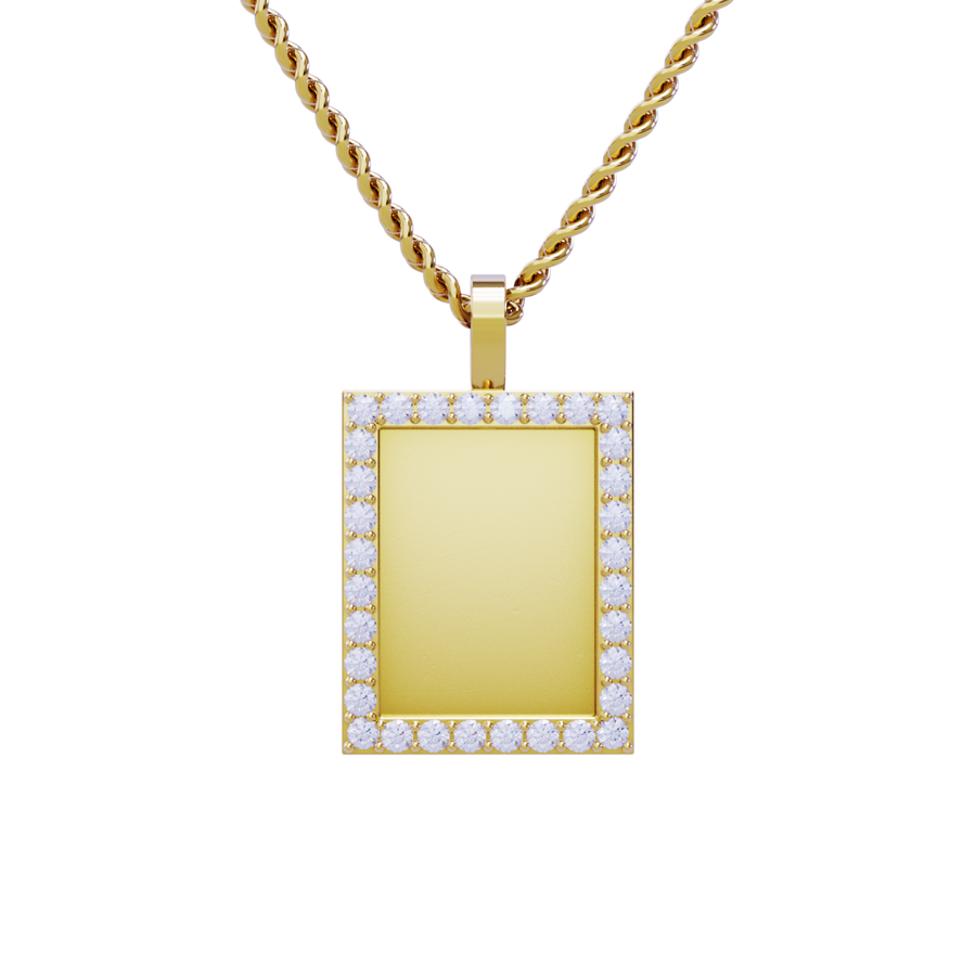 14k Yellow Gold Rectangle Shaped Lab Diamond Memory Charm Pendant 1.50 Cwt.