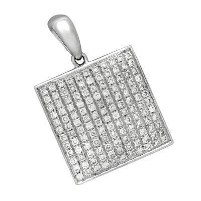 White Round Cut Diamond Square Pendant in White Solid Gold