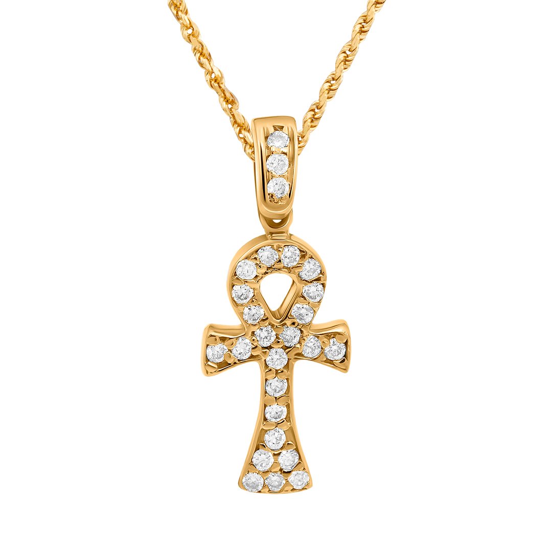 14k Gold Small Diamond Ankh Pendant 0.25 Ctw