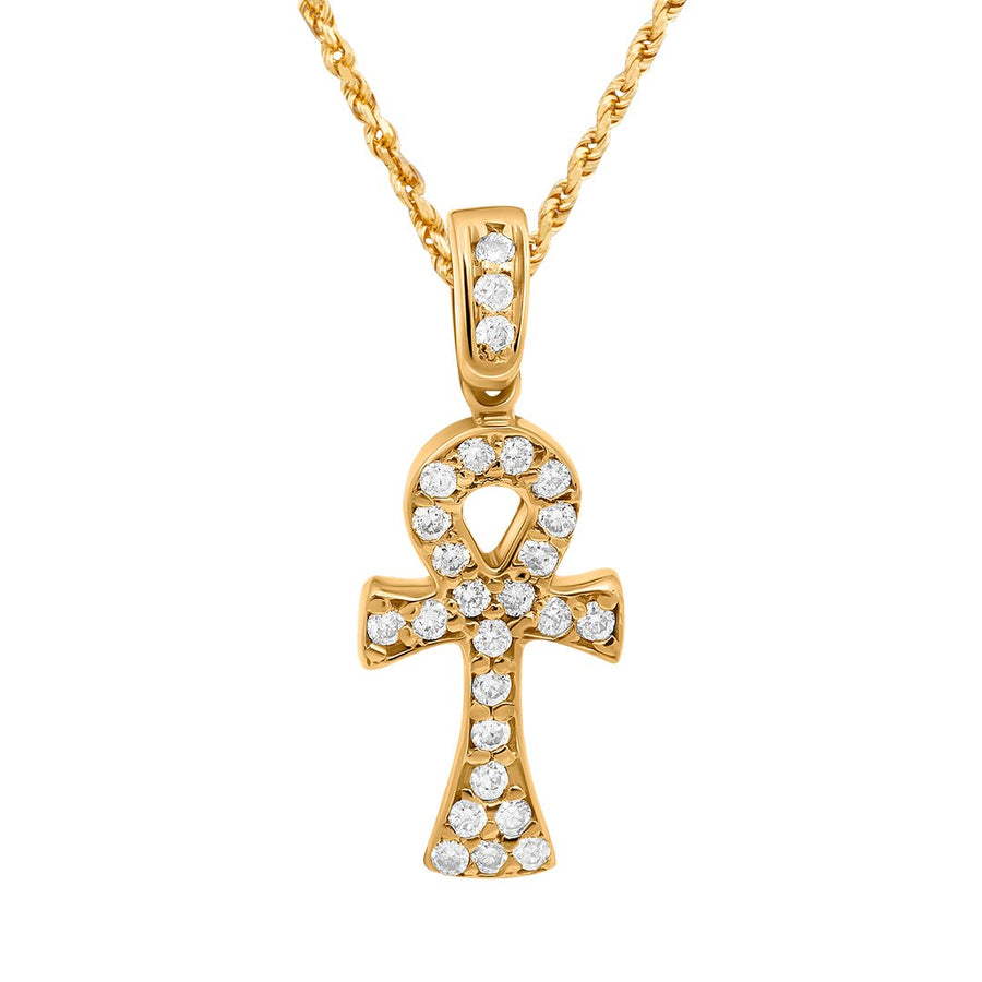 Colgante Ankh con diamantes pequeños de oro de 14 k (0,25 quilates)