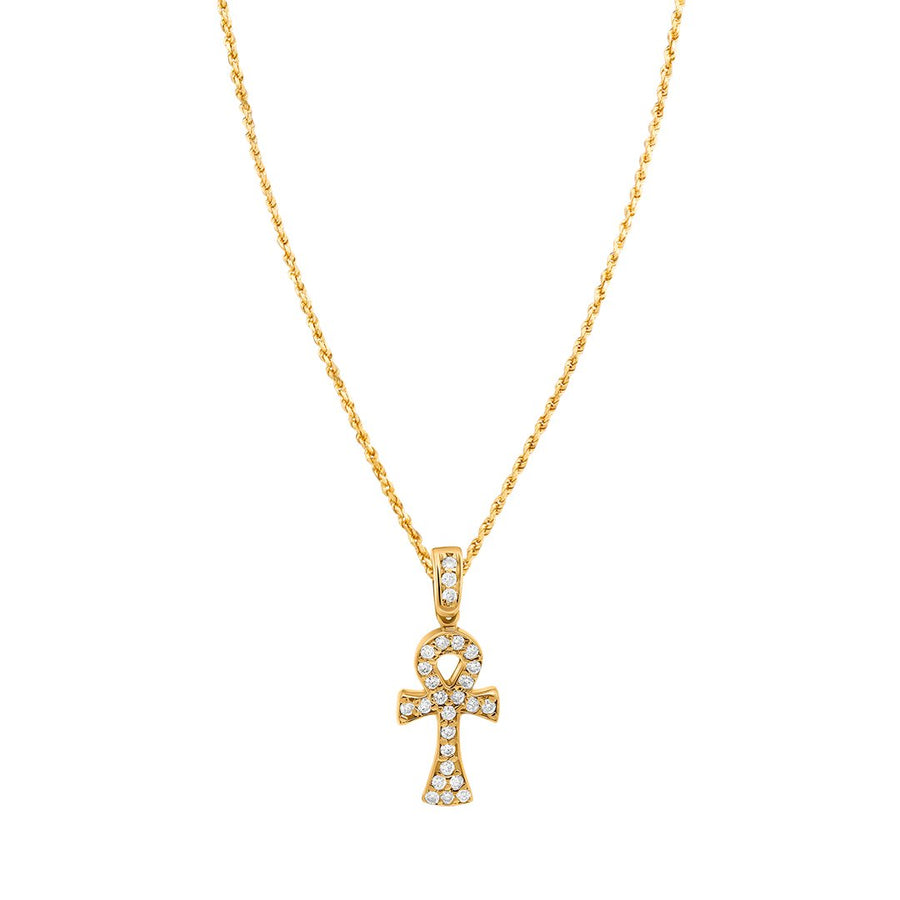 Colgante Ankh con diamantes pequeños de oro de 14 k (0,25 quilates)