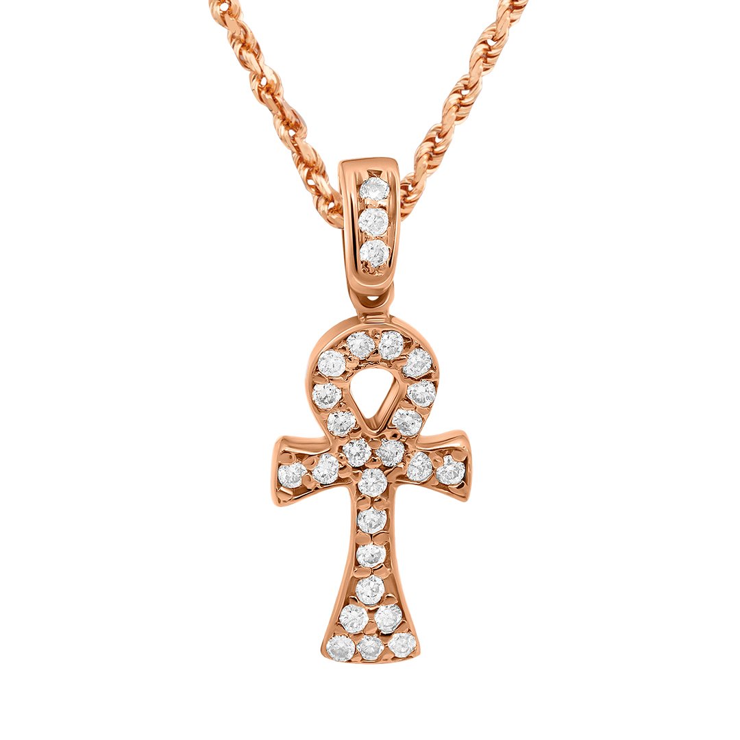 14k Gold Small Diamond Ankh Pendant Ctw - Main Image