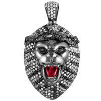 Thumbnail for Sterling Silver Black Rhodium Plated Mens Custom Design Diamond Tiger Pendant With White And Black Diamonds 5.00 Ctw