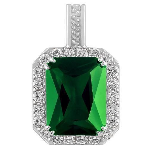 Sterling Silver Rhodium Plated Semi-Precious Crystal Emerald Pendant