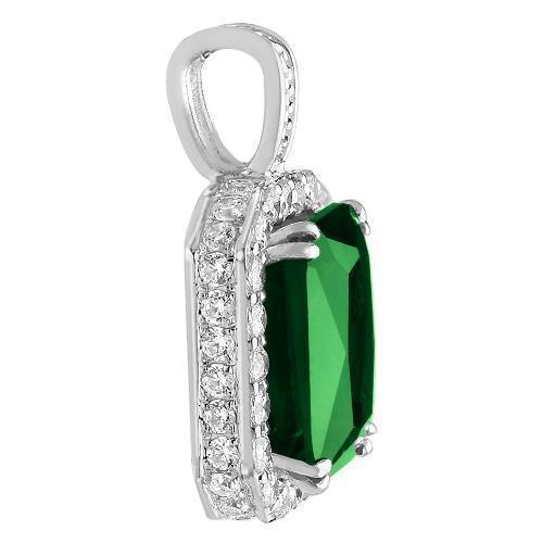 Sterling Silver Rhodium Plated Semi-Precious Crystal Emerald Pendant