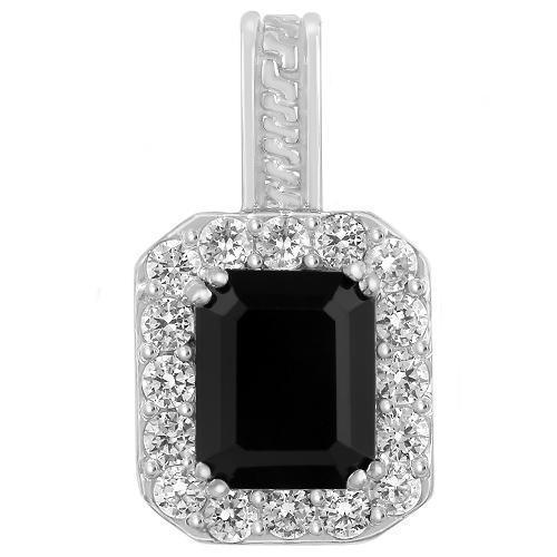 Sterling Silver Rhodium Plated Semi-Precious Crystal Onyx Pendant
