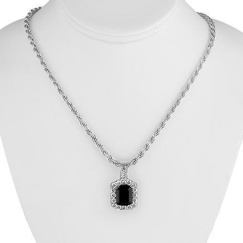 Sterling Silver Rhodium Plated Semi-Precious Crystal Onyx Pendant