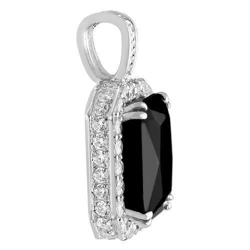 Sterling Silver Rhodium Plated Semi-Precious Crystal Onyx Pendant