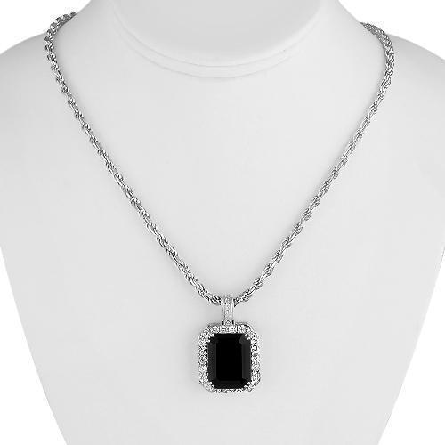 Sterling Silver Rhodium Plated Semi-Precious Crystal Onyx Pendant