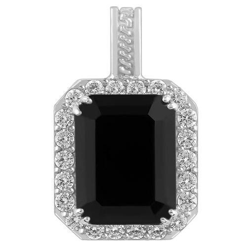 Sterling Silver Rhodium Plated Semi-Precious Crystal Onyx  Pendant