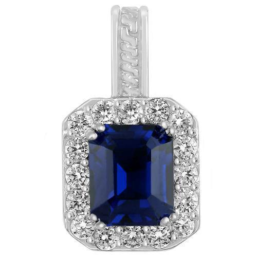 Sterling Silver Rhodium Plated Semi-Precious Crystal Sapphire Pendant