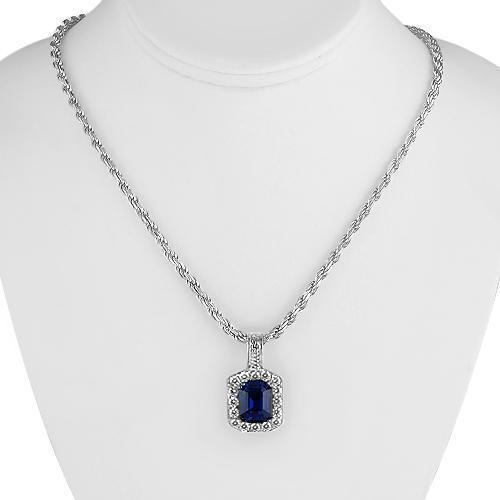 Sterling Silver Rhodium Plated Semi-Precious Crystal Sapphire Pendant