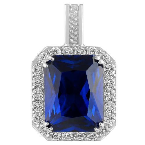 Sterling Silver Rhodium Plated Semi-Precious Crystal Sapphire  Pendant