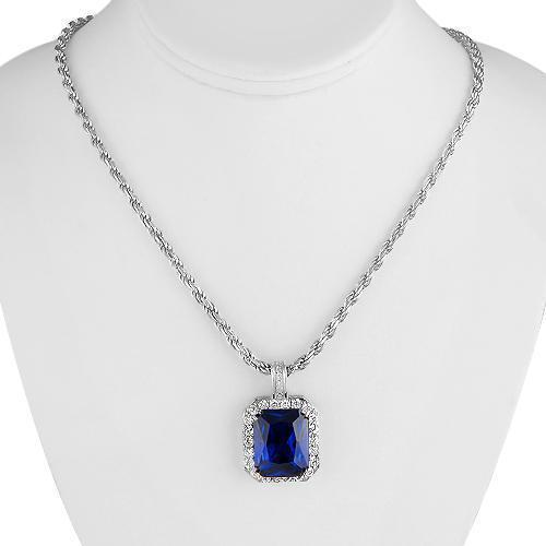 Sterling Silver Rhodium Plated Semi-Precious Crystal Sapphire  Pendant