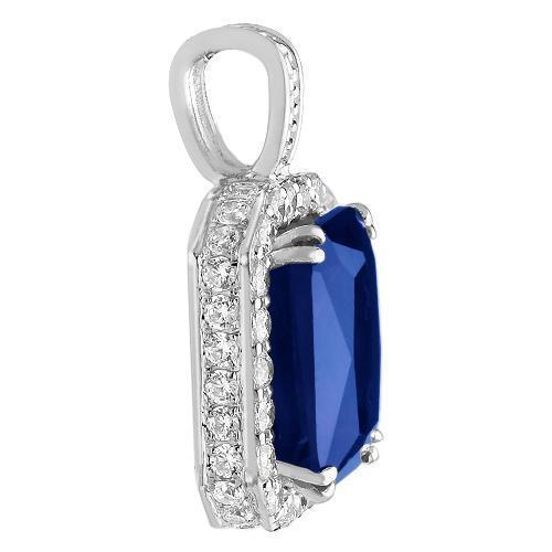 Sterling Silver Rhodium Plated Semi-Precious Crystal Sapphire  Pendant