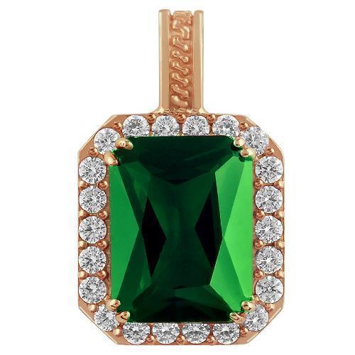 Sterling Silver Rose Gold Plated Semi-Precious Crystal Emerald Pendant
