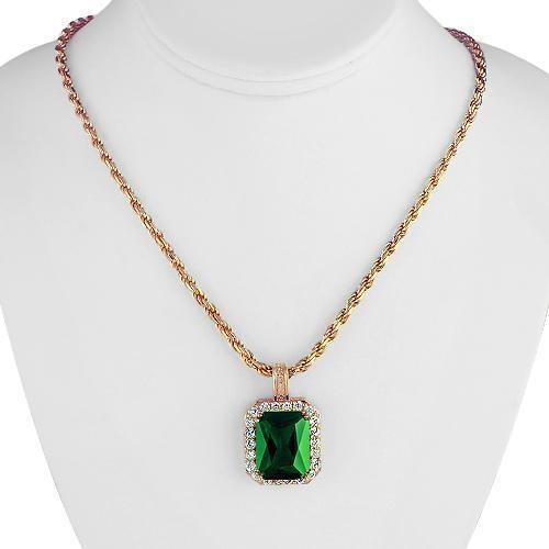 Sterling Silver Rose Gold Plated Semi-Precious Crystal Emerald Pendant