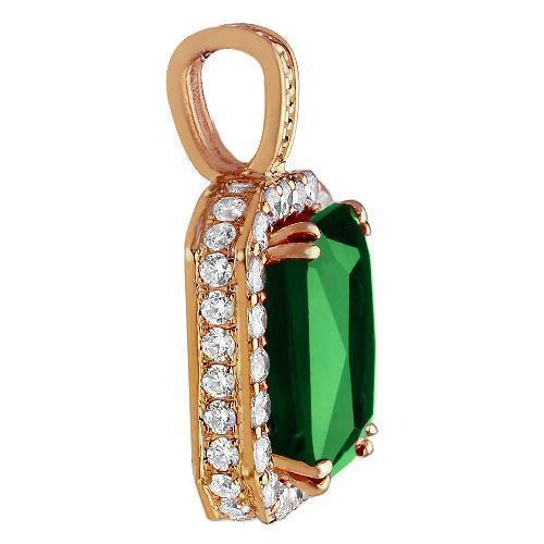 Sterling Silver Rose Gold Plated Semi-Precious Crystal Emerald Pendant