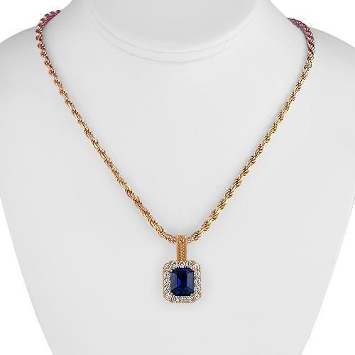 Sterling Silver Rose Gold Plated Semi-Precious Crystal Sapphire Pendant