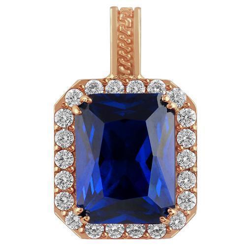 Sterling Silver Rose Gold Plated Semi-Precious Crystal Sapphire Pendant