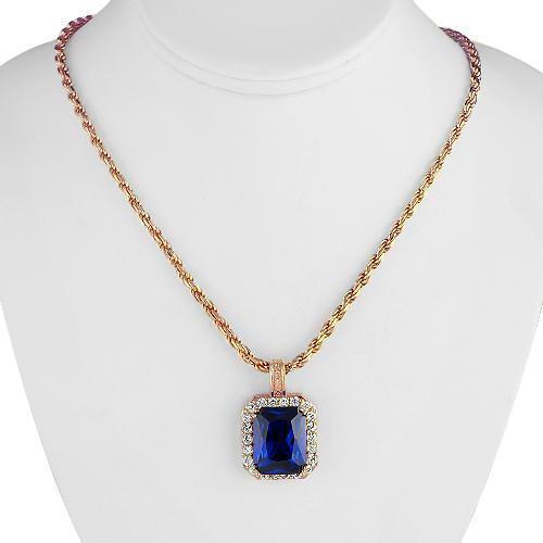 Sterling Silver Rose Gold Plated Semi-Precious Crystal Sapphire  Pendant