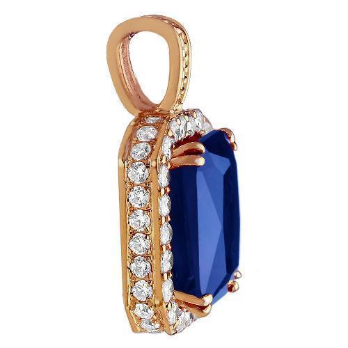 Sterling Silver Rose Gold Plated Semi-Precious Crystal Sapphire  Pendant