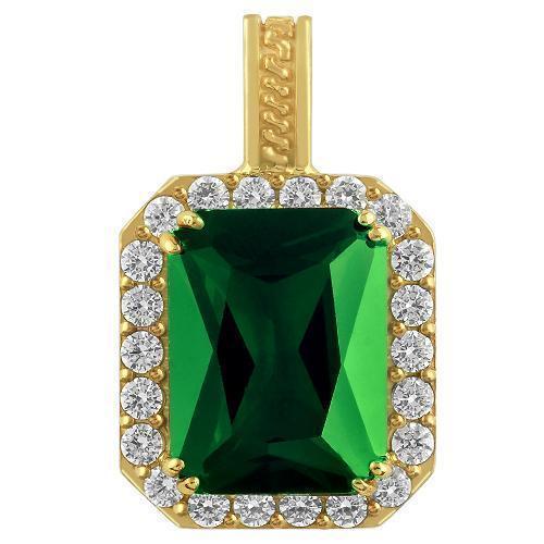 Sterling Silver Yellow Gold Plated Semi-Precious Crystal Emerald Pendant