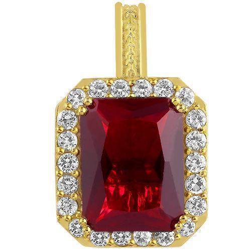 Sterling Silver Yellow Gold Plated Semi-Precious Crystal Ruby Pendant