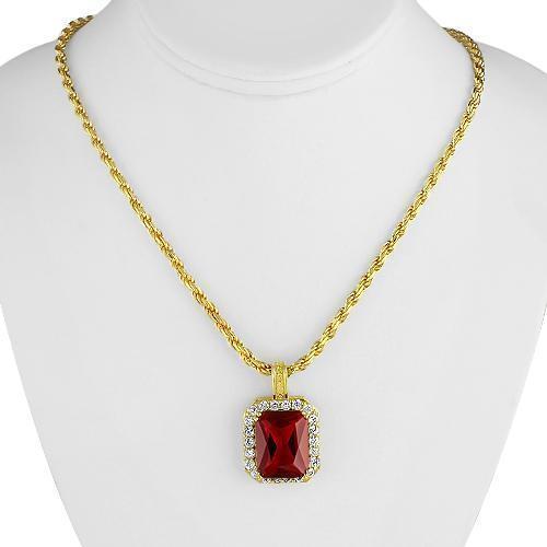 Sterling Silver Yellow Gold Plated Semi-Precious Crystal Ruby Pendant