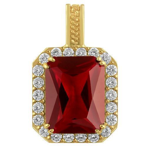 Sterling Silver Yellow Gold Plated Semi-Precious Crystal Ruby  Pendant