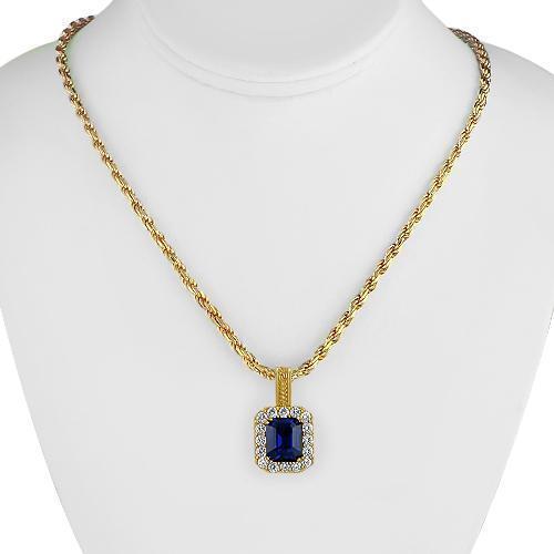 Sterling Silver Yellow Gold Plated Semi-Precious Crystal Sapphire Pendant
