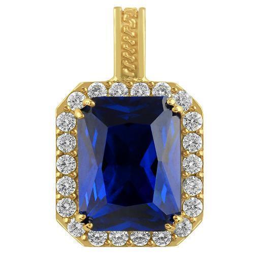 Sterling Silver Yellow Gold Plated Semi-Precious Crystal Sapphire  Pendant