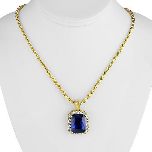 Sterling Silver Yellow Gold Plated Semi-Precious Crystal Sapphire  Pendant