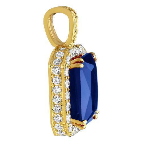 Sterling Silver Yellow Gold Plated Semi-Precious Crystal Sapphire  Pendant
