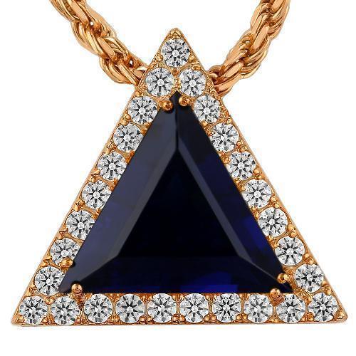 Triangular Sterling Silver Rose Gold Plated Semi-Precious Crystal Sapphire Pendant 13.00 Ctw