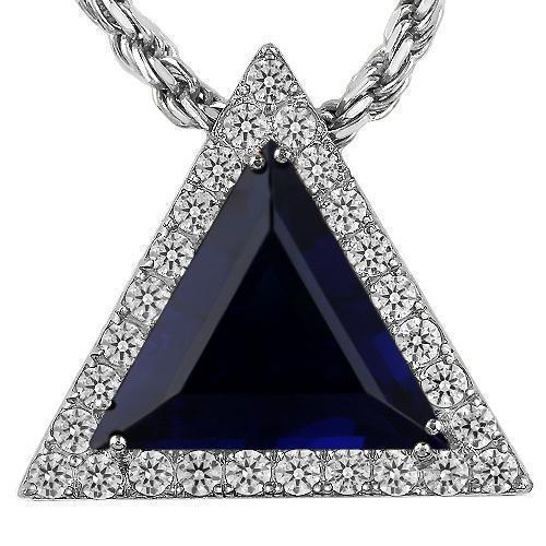 Triangular Sterling Silver Rose Gold Plated Semi-Precious Crystal Sapphire Pendant 13.00 Ctw