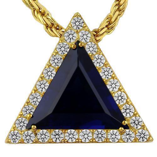 Triangular Sterling Silver Rose Gold Plated Semi-Precious Crystal Sapphire Pendant 13.00 Ctw