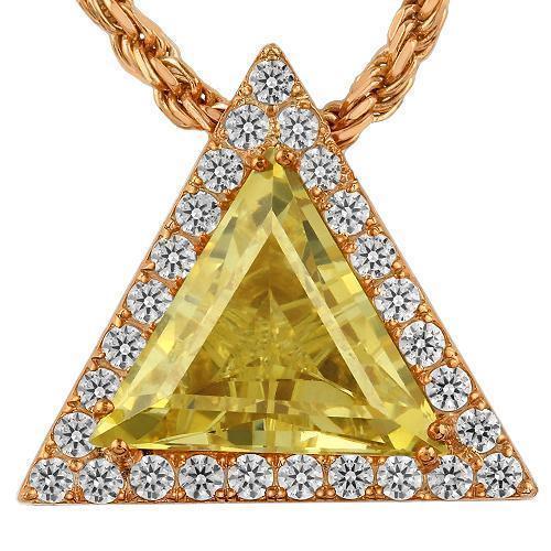 Triangular  Sterling Silver Yellow Gold Plated Semi-Precious Crystal Citrine Pendant 13.00 Ctw