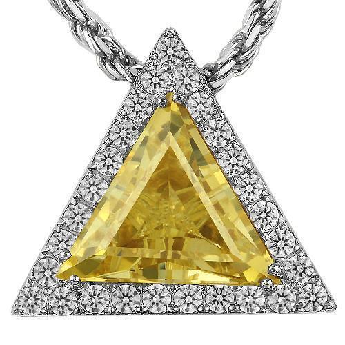 Triangular  Sterling Silver Yellow Gold Plated Semi-Precious Crystal Citrine Pendant 13.00 Ctw