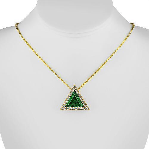 Triangular Sterling Silver Yellow Gold Plated Semi-Precious Crystal Emerald Pendant 13.00 Ctw