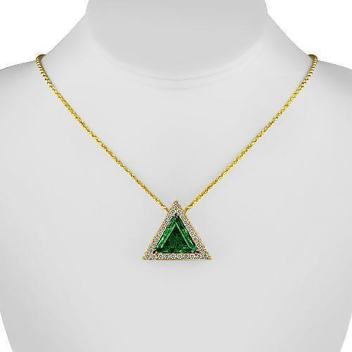 Triangular Sterling Silver Yellow Gold Plated Semi-Precious Crystal Emerald Pendant 13.00 Ctw