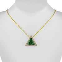 Thumbnail for Triangular Sterling Silver Yellow Gold Plated Semi-Precious Crystal Emerald Pendant 13.00 Ctw