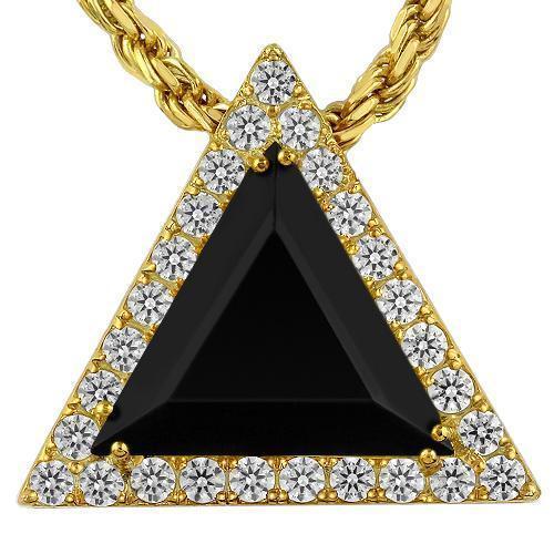 Triangular Sterling Silver Yellow Gold Plated Semi-Precious Crystal Onyx Pendant 13.00 Ctw
