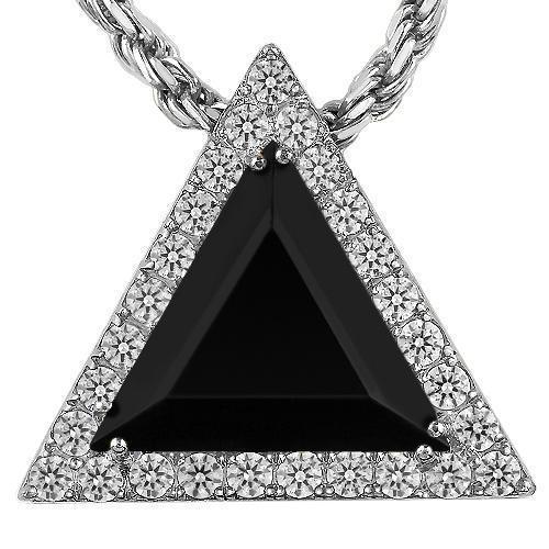 Triangular Sterling Silver Yellow Gold Plated Semi-Precious Crystal Onyx Pendant 13.00 Ctw