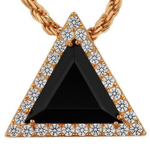 Triangular Sterling Silver Yellow Gold Plated Semi-Precious Crystal Onyx Pendant 13.00 Ctw