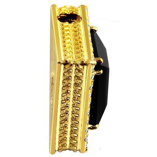 Triangular Sterling Silver Yellow Gold Plated Semi-Precious Crystal Onyx Pendant 13.00 Ctw