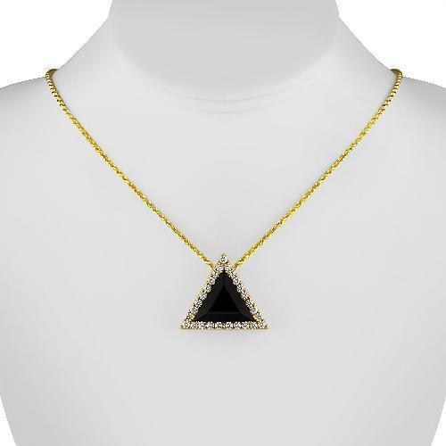 Triangular Sterling Silver Yellow Gold Plated Semi-Precious Crystal Onyx Pendant 13.00 Ctw