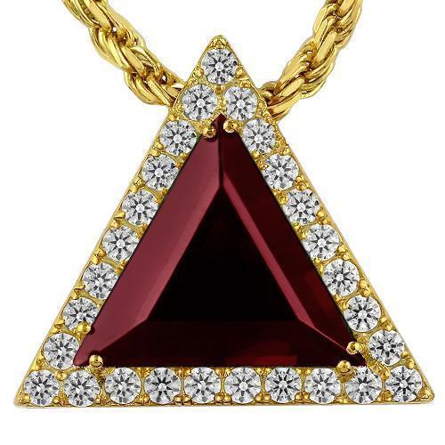 Triangular Sterling Silver Yellow Gold Plated Semi-Precious Crystal Ruby Pendant 13.00 Ctw