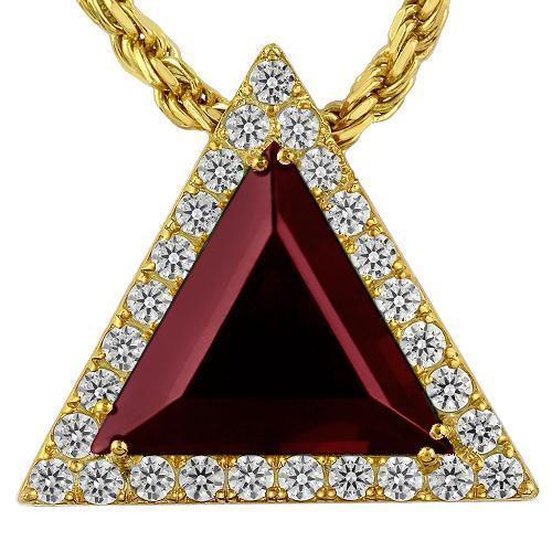 Triangular Sterling Silver Yellow Gold Plated Semi-Precious Crystal Ruby Pendant 13.00 Ctw