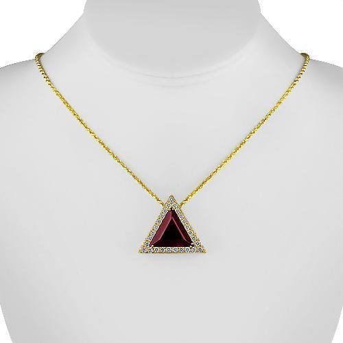 Triangular Sterling Silver Yellow Gold Plated Semi-Precious Crystal Ruby Pendant 13.00 Ctw